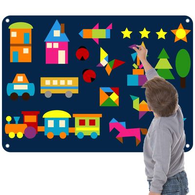 Craftstory 144 Pcs Shapes Felt-Board for Toddlers, Preschool Classroom Must Haves Learning Activities Tangram Toys Teacher Aide 3.5 Ft Large Wall Hang Sensory Activities Kit