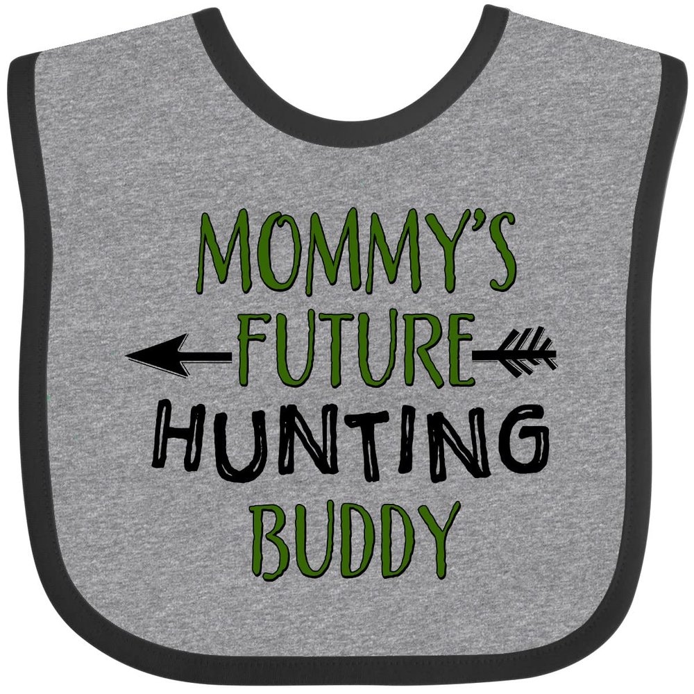 inktastic Mommys Future Hunting Buddy Baby Bib Heather and Black 31a1a