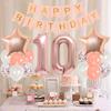 10th Birthday Decoration Girl Rose Gold Double Digits 10 Birthday Decorations with Number 10 Balloons Hanging Swirls Cake Topper view 2
