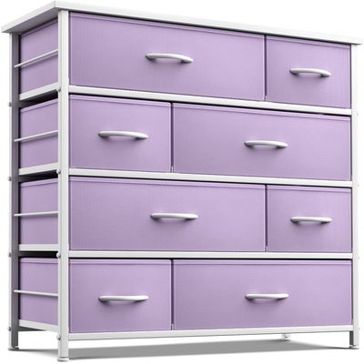 Sorbus Dresser with 8 Drawers - Furniture Storage Chest for Kids, Teens, Bedroom, Nursery, Playroom, Clothes, Toys - Steel Frame, Wood Top, Fabric Bins (Purple)