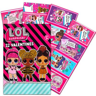 Girl LOL Dolls Valentine Cards - 32pc Bundle for Kids & Toddlers (Boxed School Classroom Pack)