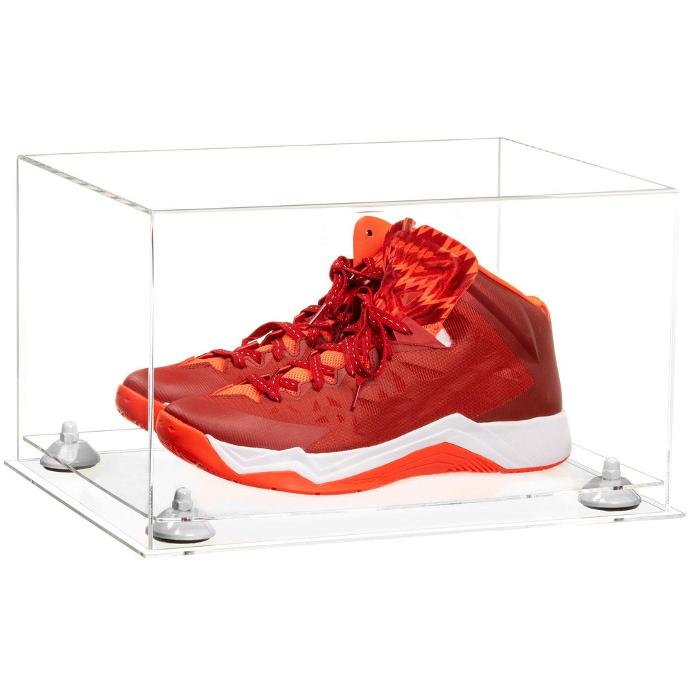 Better Display Cases Acrylic Shoe Pair Display Case - Large Rectangle Box with Clear Case, Clear Base and White Risers 15.25" x 12" x 9" (A082/V13)