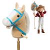HollyHOME Stick Horse Plush Handcrafted Hobby Horse on a Stick with Wood Wheels Real Pony Neighing and Galloping Sounds for Kids Toddlers Beige 36 Inches(AA Batteries Required) view 1