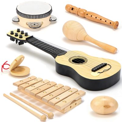 Wooden Musical Instruments for Toddlers  7-Piece Kids Music Set with Xylophone, Guitar & Percussion | Natural Wood, Non-Toxic | Ages 3+
