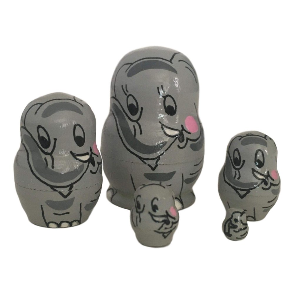 BuyRussianGifts 1.25" Small Gray Elephant Miniature Matryoshka Animal Nesting Dolls 5 Pieces Set/The Smallest Doll in The World