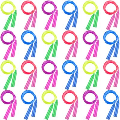 Elcoho 24 Pack Colorful Kids Jump Rope Set Adjustable Plastic Kids Jump Rope Skipping Rope Outdoor Jump Ropes Great Party Favor