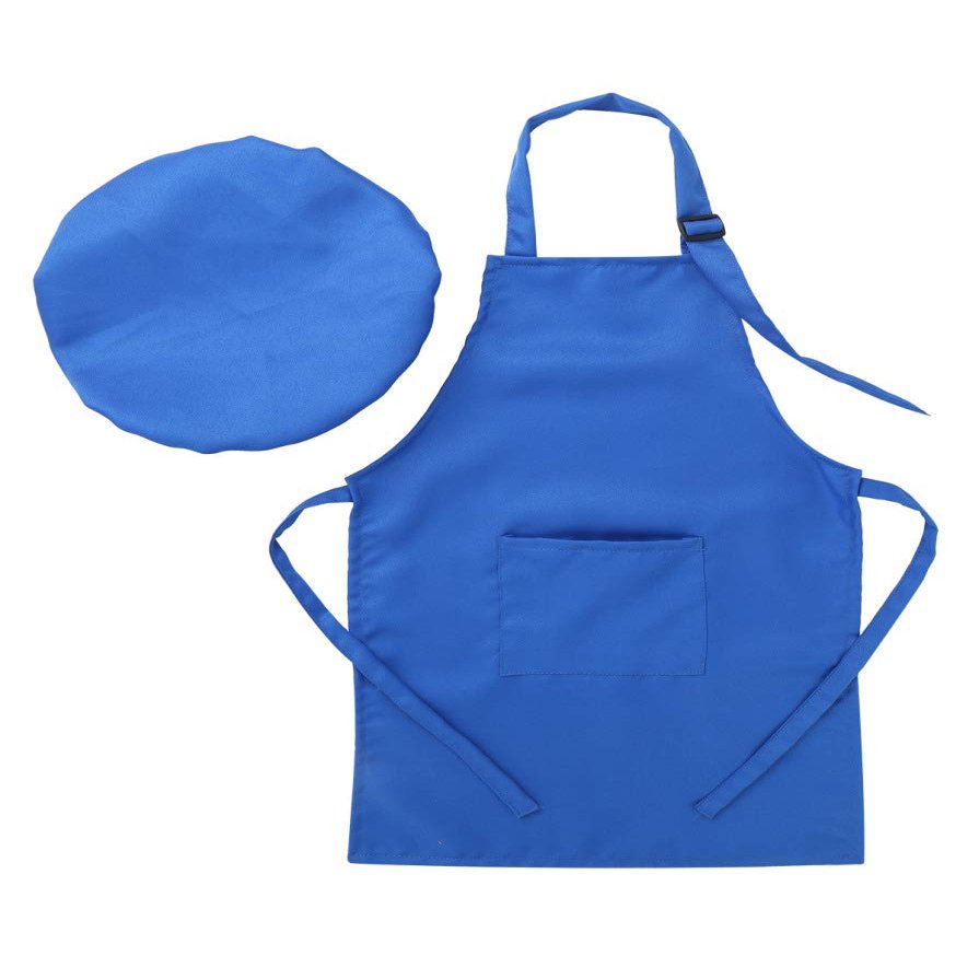 Hansber Kids Boys Girls Chef Costume Apron with Hat Kitchen Cooking Baker Role Play Outfits Baking Set Blue 4-8