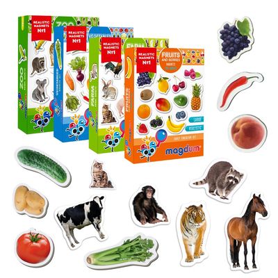 Fridge Magnets for Toddlers - Magdum - 85 Set Zoo+Farm+Fruit+Vegetable - Real Magnetic Animals for Refrigerator - Realistic Magnets for Kids - Learning Toy Set - Baby Educational Gift - 4 Box