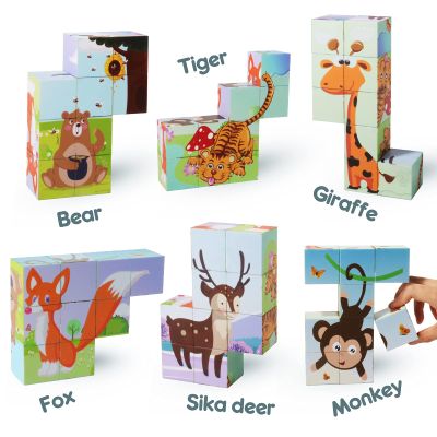 TOKBLOK Magnetic Blocks Set - 9PCS Toddler Learning Toys for Ages 3 4 5 6, Wild Animals Sorting Stacking Puzzles, Perfect Educational Gift for Boys and Girls