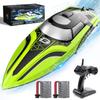 DEERC 14-Inch RC Boat, 20+ MPH High Speed Remote Control Boat for Pool & Lake, Auto Self-Righting, 2 Batteries, 493FT Control Range, LED Lights, 2.4GHz Full Proportional Control, Water Toy Gift view 1