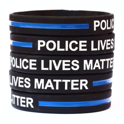 SayitBands 100 Youth Size POLICE Lives Matter Thin Blue Line Silicone Wristband Bracelets