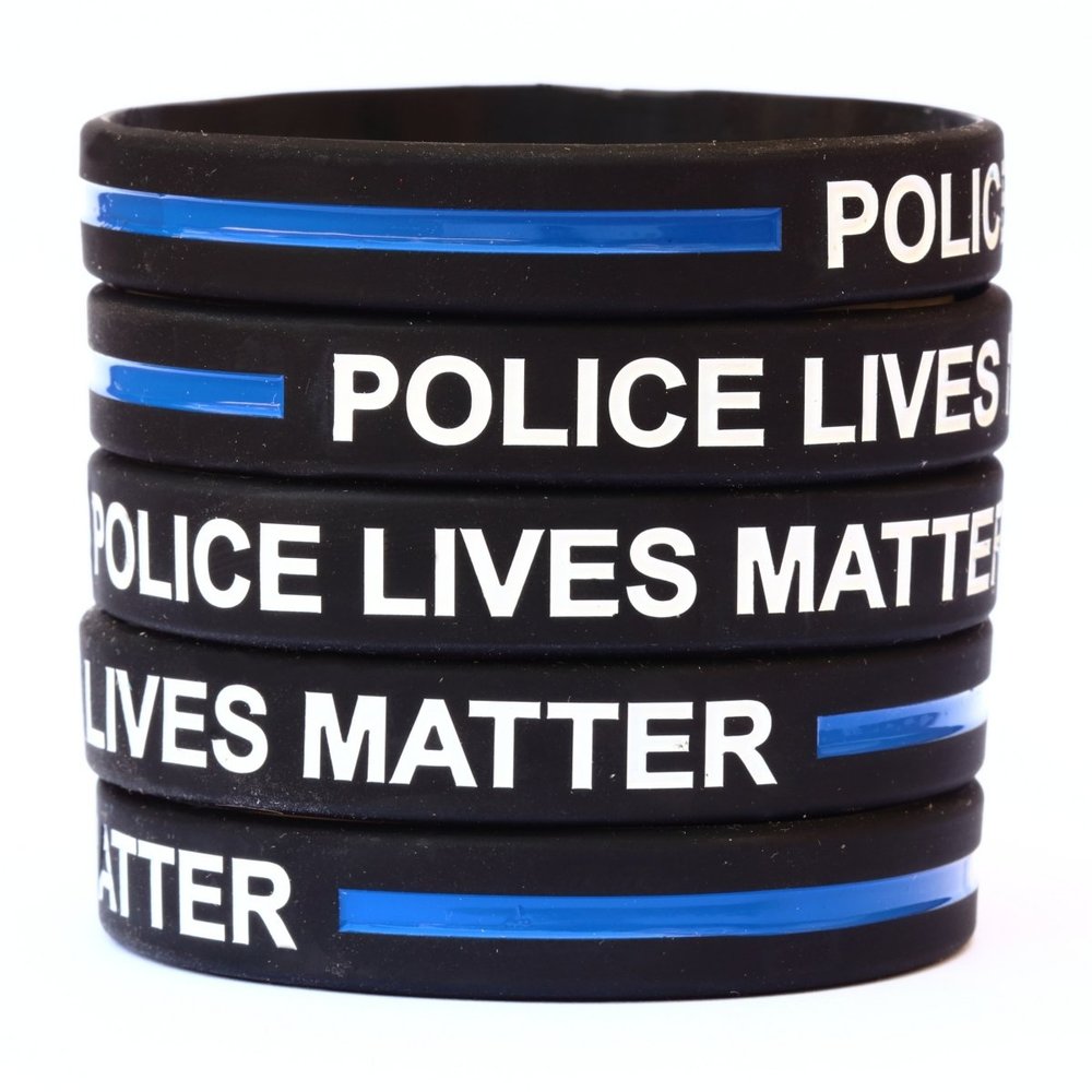 SayitBands 100 Youth Size POLICE Lives Matter Thin Blue Line Silicone Wristband Bracelets