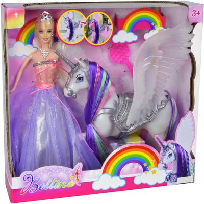 Yellow River Rainbow Braided Hair Unicorn Princess Doll Playset, 12" Fashion Fairy Tale Doll, Color Change White Unicorn Toy with Horse Mane Brush