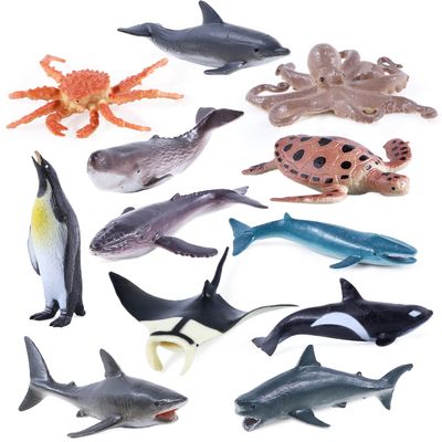 12pcs Ocean Animal Figures Realistic Shark Whale Toys for Kids Education School Projects, Pool Bath Tub Toy for Toddler Child Birthday Under the Sea Party Cake Toppers Favor Gifts