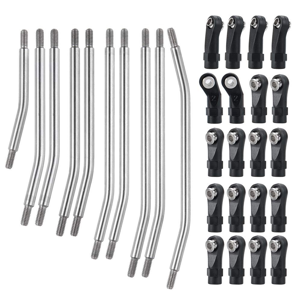 Stainless Steel Rod Link Linkage Set with Rod End 313mm Wheelbase 7.3mm Steering Rod for 1/10 RC Crawler Car Axial SCX10 II 90046
