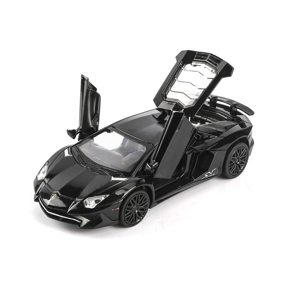 iLooboo Alloy Collectible Black Aventador Toy Car Model Pull Back Die-Cast Vehicle with Lights and Sound