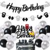 Gym Birthday Decorations Weightlifting Happy Birthday Banner Cake Topper Black Gray Latex Balloons for Gym Weight Lifting Cross Fit Fitness Themed Bday Party Supplies view 1