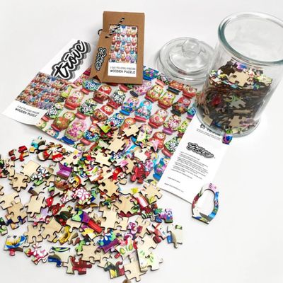 TROVE - I Go to Pieces Wooden Puzzle in Glass Apothecary Jar: Nesting Dolls (250 pcs)