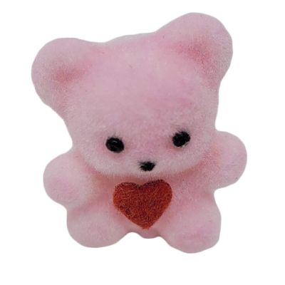 1" Miniature Flocked Teddy Bears, Pack of 12 (Pink with Red Heart)