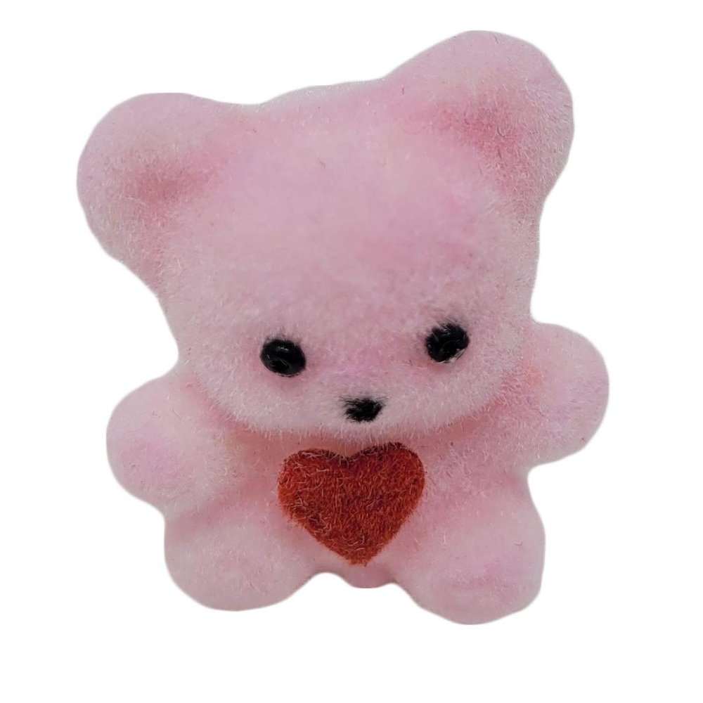 1" Miniature Flocked Teddy Bears, Pack of 12 (Pink with Red Heart)