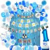 PartyHooman Boy 1st Birthday Decors: Package With Photo Banner, Backdrop, Crown, High Chair Banner & Supplies view 1