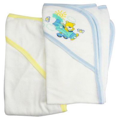 021B-Blue-021B-Yellow Infant Hooded Bath Towel44; White & Yellow - Pack of 2