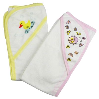 021-Pink-021-Yellow Infant Hooded Bath Towel44; Pink & Yellow - Pack of 2