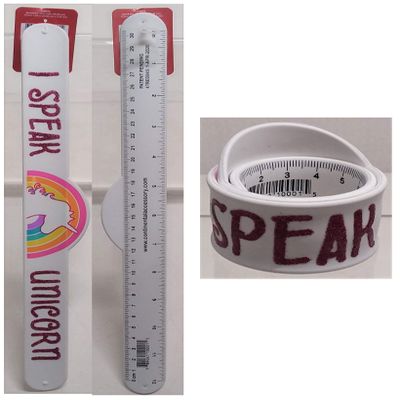 I SPEAK UNICORN 12" White with Rainbow Unicorn Themed Slap Bracelet Ruler