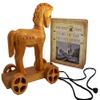 Johnny World - Ancient Toys - Wooden Trojan Horse Pull Toy with Hardcover Book! Teach Children About History Through Interactive Play view 1