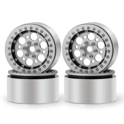 RC-Hub 4Pcs 2.2'' Beadlock Aluminum Wheel Rims for AX90018 1/10 RC Axial Wraith Series 35MM (Silver+Black)