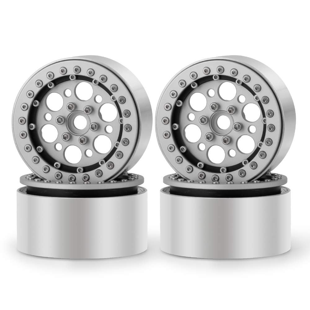 RC-Hub 4Pcs 2.2'' Beadlock Aluminum Wheel Rims for AX90018 1/10 RC Axial Wraith Series 35MM (Silver+Black)