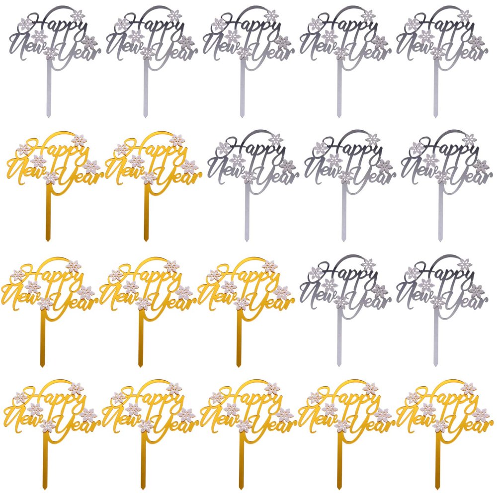 10pcs 2021 Happy New Year Cake Toppers Christmas Cupcake Topper Cake Picks Fruit Picks for Holiday New Years Eve Decoration