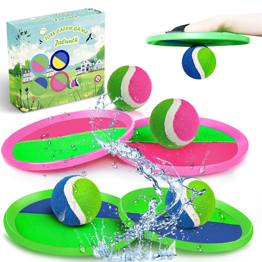 Jalunth Ball Catch Set Game Paddle - Beach Toys Back Yard Pool Outdoor Games Backyard Camping Throw Catch Toss Age 3 4 5 6 7 8 9 10 11 12 Years Old Boys Girls Kids Adults Family Outside Easter Gifts