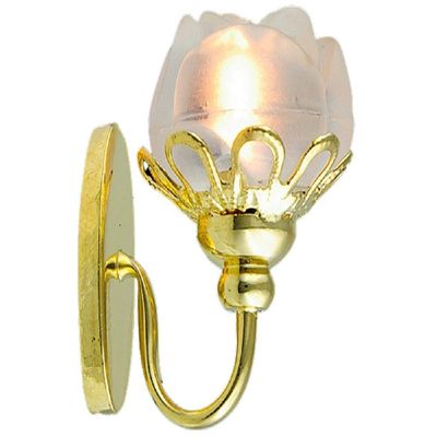 Melody Jane Dollhouse Gold Wall Light Frosted Flower Shade Miniature Electric Lighting 12V