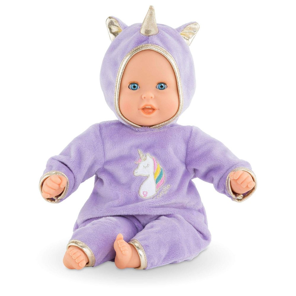 Corolle Bb Calin Unicorn Boy Baby Doll - 12" Soft Body Doll with Purple Hooded Outfit, Sleeping Eyes Open and Close, Vanilla-Scented, for Ages 18 Months and up
