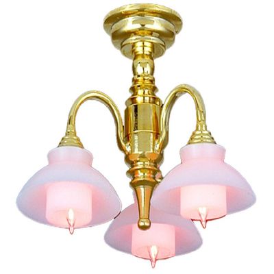 Melody Jane Dollhouse 3 Arm Gold Chandelier Modern White Shade 12V Electric Lighting