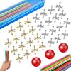 ZeeDix 90 Pcs Pick Up Sticks with 3 Sets Retro Metal Jacks Kit- Include 3 Pcs Red Rubber Balls and 30 Pcs Gold and Silver Metal Jacks, Classic Fun Game Gift of Jacks for Family view 1