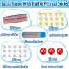 ZeeDix 90 Pcs Pick Up Sticks with 3 Sets Retro Metal Jacks Kit- Include 3 Pcs Red Rubber Balls and 30 Pcs Gold and Silver Metal Jacks, Classic Fun Game Gift of Jacks for Family view 2