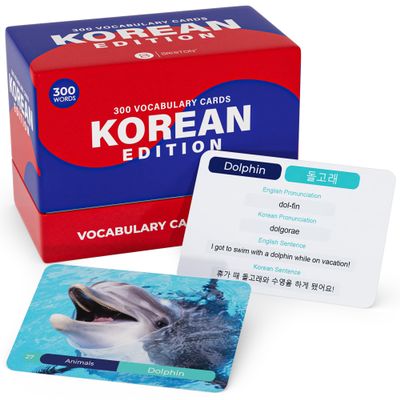 Briston Korean Vocabulary Flash Cards 300 Words Language Learning Set for Beginners & Students, Bilingual English Korean Study Tool with Pronunciation Guide, Educational Gift for Kids & Adults
