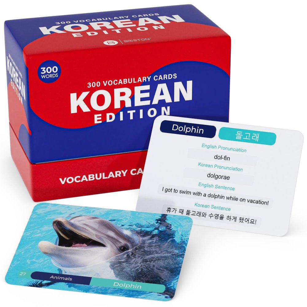 Briston Korean Vocabulary Flash Cards 300 Words Language Learning Set for Beginners & Students, Bilingual English Korean Study Tool with Pronunciation Guide, Educational Gift for Kids & Adults
