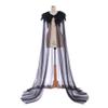 CosplayDiy Adult Gothic Feathered Witch Vampire Cape Evil Queen Cosplay Feather Collar Cape Steampunk Maleficent Cloak Black view 2