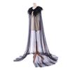 CosplayDiy Adult Gothic Feathered Witch Vampire Cape Evil Queen Cosplay Feather Collar Cape Steampunk Maleficent Cloak Black view 3