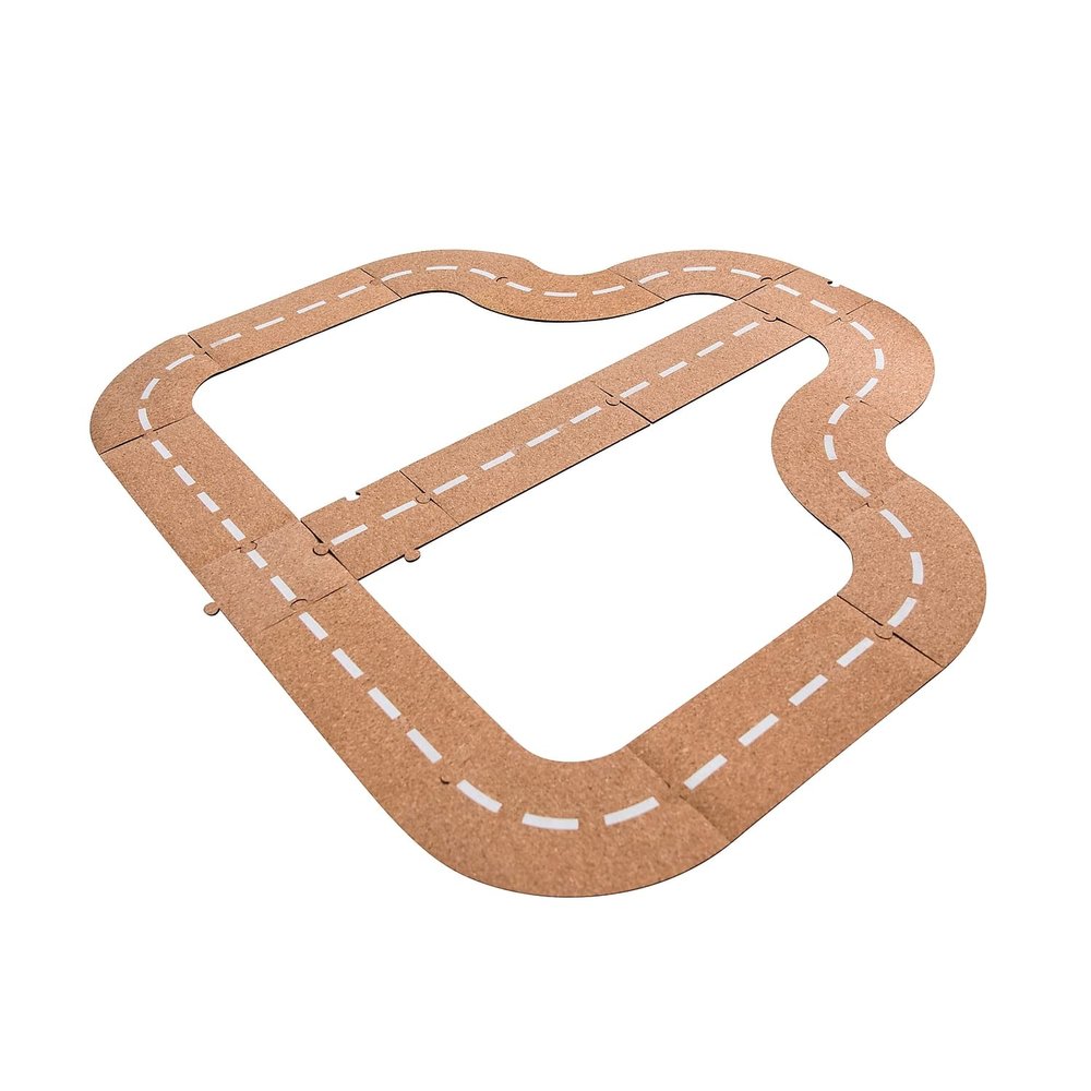 THE FRECKLED FROG Cruisin Cork Road - Set of 17 - Car Track for Kids - More Than 15 ft of Road Length for Imaginative Play with Race Cars and Blocks