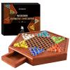 12.7 Inches Wooden Chinese Checkers Set with Storage Drawer -60 Glass Marbles in 6 Colors -12 Bonus Spare Marbles| Chinese Checkers Board Game for Kids and Adult view 1