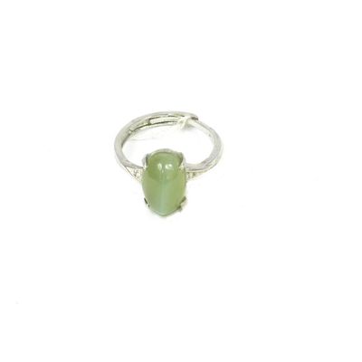 100% Nature Hetian Green Nephrite Jade with Cat Eyes 925S Women's Open Ring 3183