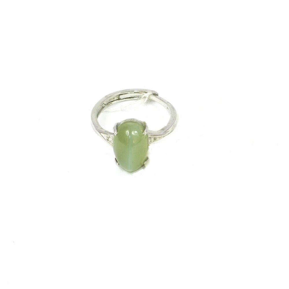 100% Nature Hetian Green Nephrite Jade with Cat Eyes 925S Women's Open Ring 3183