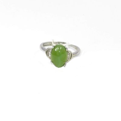 100% Nature Hetian Green Nephrite Jade with Cat Eyes 925S Women's Ring 3175