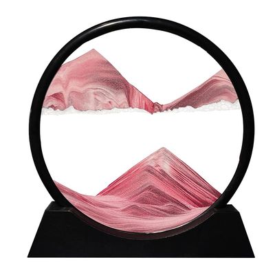 Aoderun Moving Sand Art Picture Round Glass 3D Deep Sea Sandscape in Motion Display Flowing Sand Frame Relaxing Desktop Home Office Work Decor (7", Pink)