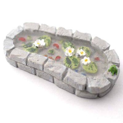 Melody Jane Dollhouse Grey Brick Garden Pond with Frog Miniature 1:12 Scale Accessory