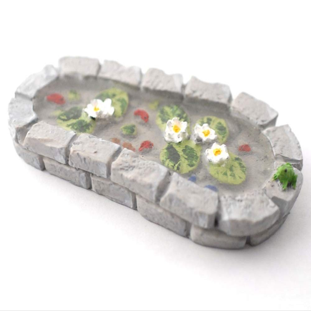 Melody Jane Dollhouse Grey Brick Garden Pond with Frog Miniature 1:12 Scale Accessory
